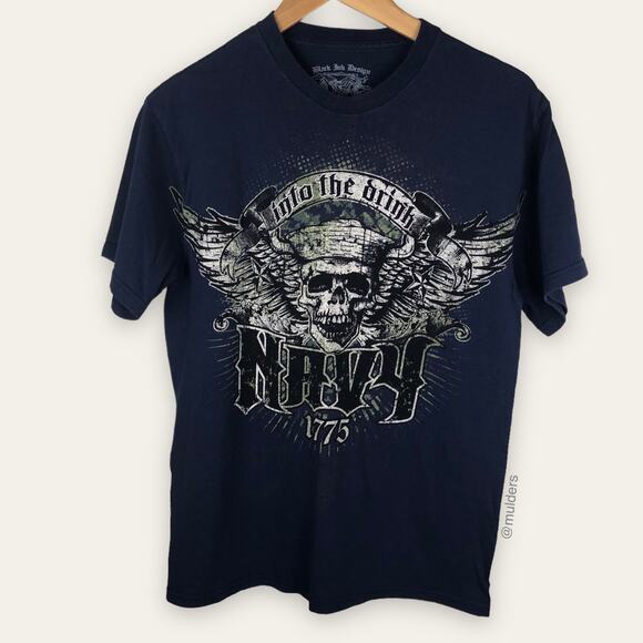 Black Ink Design Mens US Military Navy Sailor Skull Skeleton Graphic Shirt - Picture 1 of 6